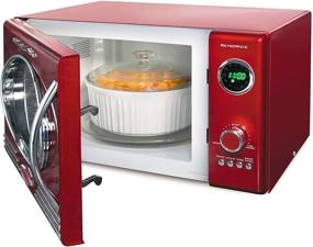 img 3 attached to 🔴 Nostalgia RMO4RR Retro Large 0.9 cu ft 800W Countertop Microwave Oven with 12 Pre-Programmed Cooking Settings, Digital Clock, Easy-Clean Interior in Metallic Red