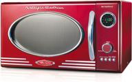 🔴 nostalgia rmo4rr retro large 0.9 cu ft 800w countertop microwave oven with 12 pre-programmed cooking settings, digital clock, easy-clean interior in metallic red логотип