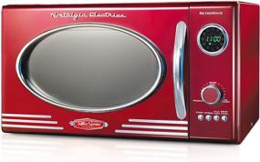 img 4 attached to 🔴 Nostalgia RMO4RR Retro Large 0.9 cu ft 800W Countertop Microwave Oven with 12 Pre-Programmed Cooking Settings, Digital Clock, Easy-Clean Interior in Metallic Red