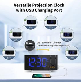 img 1 attached to Enhanced Clock Radios: Projection Alarm Clock with 0-100% Dimmer, FM Radio, Dual Alarm, USB Charger, 5 Alarm Sounds, and Clear Readout Digital Display for Bedroom