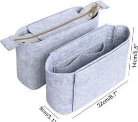 img 1 attached to 👜 HyFanStr Felt Insert Bag Organizer with Zipper for Women's Small Handbag Purse, 2 Piece Set - Tote Liner Pouch Included