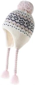 img 4 attached to Stay Cozy and Cute with Moon Kitty Girls Knit Hats - Winter Caps with Warm Ear Flap and Fleece Lining!