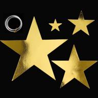 спарклинг золотые вырезанные звезды - 24 штуки сияющих блестящих фольгированных ✨ звезд разных размеров (6см, 12см, 20см, 30см) с 50м нейлоновой удочечной леской. логотип