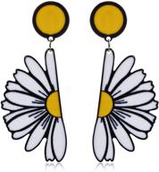 🌼 fashionable lightweight acrylic big daisy flower dangle drop earrings for women & girls - unique, funny, 70s 80s 90s statement sunflower jewelry gifts by d.rosse logo