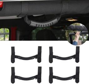 img 4 attached to 🚙 4 Piece Roll Bar Grab Handles, Grip Handle for 1987-2020 Jeep Wrangler - Jeep Wrangler Accessories YJ TJ JK JKU JL JLU Sports Sahara Freedom Rubicon X & Unlimited (Black)