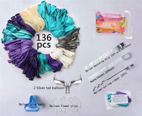 img 2 attached to 🧜 Mermaid Tail Balloons Party Supplies 136pcs Garland Kit with Tying Tools, Decorating Strip, Points Stickers, Flower Clips, Ribbon - Ocean Theme Décor with Mermaid tail foil, Silver Confetti, Pearlescent Tiffany Blue, Purple, and White