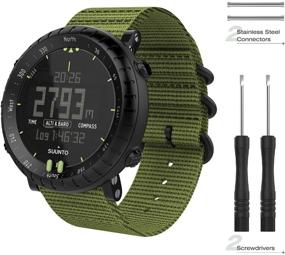 img 2 attached to Запястье-ремешок MoKo Suunto Core - армейская зелень: Тонко переплетенный нейлон с двойным кольцом для совместимости с умными часами