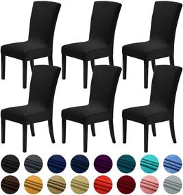 img 4 attached to 🪑 Velvet Dining Chair Covers set of 6, Stretchable Chair Slipcovers for Dining Room, Washable Kitchen Chair Protectors, Elegant Home and Banquet Decor (Black, Pack of 6)