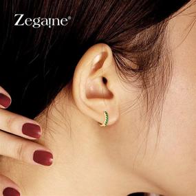 img 2 attached to Stylish 18k Gold Small Hoop Earrings with Minimalist Crystal Accents - Perfect for Women and Girls