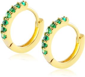 img 4 attached to Stylish 18k Gold Small Hoop Earrings with Minimalist Crystal Accents - Perfect for Women and Girls