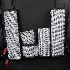 img 4 attached to 💎 Bling Bling Auto Seat Belt Cover & Car Decor Accessory Set for Women - Luster Crystal Diamond Handbrake Cover, Shift Gear Cover, and more!