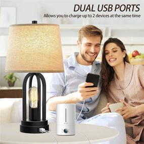 img 2 attached to 💡 Pair of 2 Table Lamps: 3-Way Dimmable Touch Lamp, Bedside Lamp with USB Ports, Industrial Bedroom Lamps for Living Room, Black Nightstand Lamp, Desk Lamp, Bed Lamp for Reading, Office, Dorm