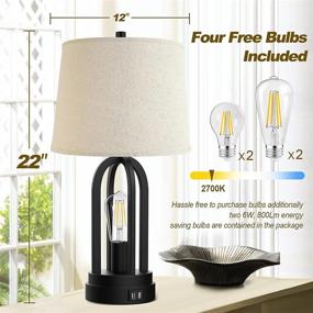 img 3 attached to 💡 Pair of 2 Table Lamps: 3-Way Dimmable Touch Lamp, Bedside Lamp with USB Ports, Industrial Bedroom Lamps for Living Room, Black Nightstand Lamp, Desk Lamp, Bed Lamp for Reading, Office, Dorm