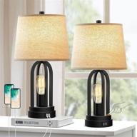 💡 pair of 2 table lamps: 3-way dimmable touch lamp, bedside lamp with usb ports, industrial bedroom lamps for living room, black nightstand lamp, desk lamp, bed lamp for reading, office, dorm логотип