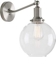 💡 vintage brushed industrial wall mount sconce with 7.9&#34; clear glass shade - single pole round globe light fixture логотип