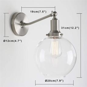 img 3 attached to 💡 Vintage Brushed Industrial Wall Mount Sconce with 7.9&#34; Clear Glass Shade - Single Pole Round Globe Light Fixture