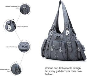 img 2 attached to Широкая женская сумка-хобо - модная дамская сумочка 👜 в стиле сатчел с плечевым ремнем, дизайном тота и материалом из вымытой кожи.