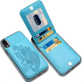 img 4 attached to 📱 LakiBeibi iPhone XR Cases with Card Holder, Flower Series Slim PU Leather iPhone XR Case for Girls Wallet Flip Full Body Protective Case with Screen Protector - Lake Blue, 6.1 Inches (2018)