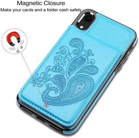 img 1 attached to 📱 LakiBeibi iPhone XR Cases with Card Holder, Flower Series Slim PU Leather iPhone XR Case for Girls Wallet Flip Full Body Protective Case with Screen Protector - Lake Blue, 6.1 Inches (2018)