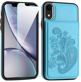 img 3 attached to 📱 LakiBeibi iPhone XR Cases with Card Holder, Flower Series Slim PU Leather iPhone XR Case for Girls Wallet Flip Full Body Protective Case with Screen Protector - Lake Blue, 6.1 Inches (2018)