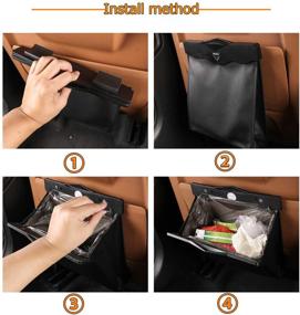 img 1 attached to 🚗 Waterproof Collapsible Car Trash Can with Artificial Leather Storage Pocket, Hanging Reusable Garbage Bag for Travel, Portable Seat Back Garbage Bin with LED Light