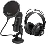 blue yeti usb microphone (blackout) bundle with knox gear headphones and pop filter - ultimate recording kit (3 essential items) logo