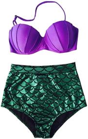 img 2 attached to 🧜 Blugibedramsh Women's Glitter Mermaid Bikini: Sparkle in this Sexy High Waist Swimsuit