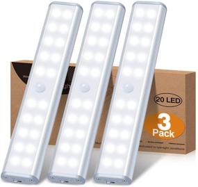 img 4 attached to Convenient Battery Operated Motion Sensor Closet Lights – 3 Pack of Wireless Under Cabinet Lights with 20 LEDs for Kitchen, Cupboard, Stair, Drawer, and Refrigerator