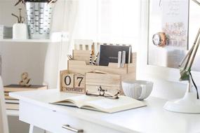 img 3 attached to Wooden Desktop Mail Organizer with Block Calendar: Stylish Mail Sorter & Countertop Desk Decor for Women Office