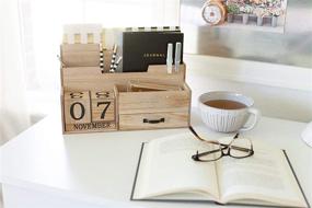 img 2 attached to Wooden Desktop Mail Organizer with Block Calendar: Stylish Mail Sorter & Countertop Desk Decor for Women Office