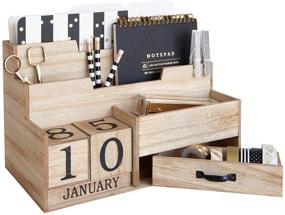 img 4 attached to Wooden Desktop Mail Organizer with Block Calendar: Stylish Mail Sorter & Countertop Desk Decor for Women Office