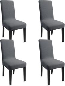 img 4 attached to Stylish Dark Grey Dining Chair Slipcovers Set of 4 🪑 - Washable & Stretchable Decorative Covers for Parson Chairs in Kitchen