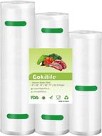 gokilife vacuum sealer bag rolls: 3 pack of bpa free, heavy duty rolls for food saver, sous vide & vacuum storage логотип