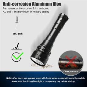img 2 attached to 🔦 Willcrew DF60 6000 Lumen Dive Lights - Scuba Diving Underwater Flashlight, 150M IPX-8 Waterproof Torch, Submersible Flashlight with 2 Batteries and Charger - Professional Gear