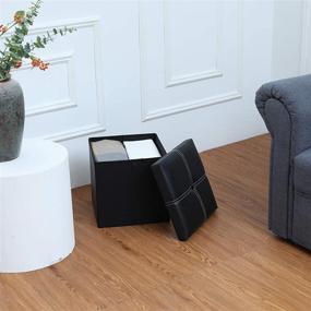 img 1 attached to 🪑 YCOCO Ottoman with Storage Folding Faux Leather - Convenient Small Square Foot Rest Stools Furniture with Folding Design and Storage Capability - 11.8"X11.8"X11.8" - Black Pack of 2