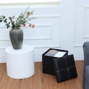 img 2 attached to 🪑 YCOCO Ottoman with Storage Folding Faux Leather - Convenient Small Square Foot Rest Stools Furniture with Folding Design and Storage Capability - 11.8"X11.8"X11.8" - Black Pack of 2