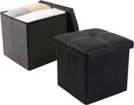 🪑 ycoco ottoman with storage folding faux leather - convenient small square foot rest stools furniture with folding design and storage capability - 11.8"x11.8"x11.8" - black pack of 2 logo