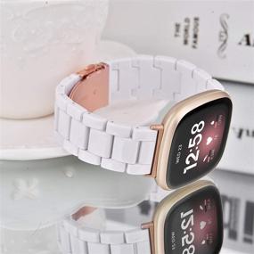 img 3 attached to 📿 Престижный ремешок V-MORO Premium для Fitbit Versa 3 и Versa Sense - белого цвета, легкий браслет с заменой стальной пряжкой.