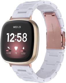 img 4 attached to 📿 Престижный ремешок V-MORO Premium для Fitbit Versa 3 и Versa Sense - белого цвета, легкий браслет с заменой стальной пряжкой.