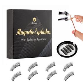 img 4 attached to 💫 RF Refineu Dual Magnetic Eyelashes: Easy Application, Glue and Eyeliner-Free, Natural 3D False Lashes with Bonus Applicator