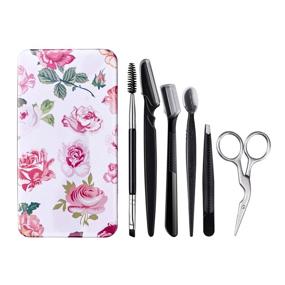 img 4 attached to 👁️ FITDON Professional Eyebrow Grooming Set with Slant Tip Tweezers, Curved Stainless Steel Scissors, 3PCS Brow Razors Trimmer, and Duo Angled Eyebrow Brush with Spoolie
