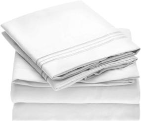 img 4 attached to 🛏️ Mellanni Queen Sheet Set: Hotel Luxury 1800 Bedding Sheets & Pillowcases in White - Extra Soft Cooling Bed Sheets with Deep Pocket for 16 inch Mattress - Wrinkle, Fade, Stain Resistant - 4 Piece Queen Size