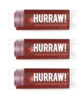 hurraw! black cherry tinted lip balm, 3 pack: (sheer red tint) + organic, certified vegan & cruelty-free. gluten-free, non-gmo, all natural lip balm. bee, shea, soy & palm free. made in usa logo
