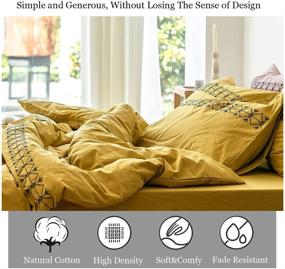 img 1 attached to 🌻 Lifevc Yellow Duvet Cover Queen Size: Embroidered Pattern, Washed Cotton Bedding Set for Teens Girls - Hotel Quality Rustic Farmhouse Textured Flowers Comforter Cover with Zipper Closure