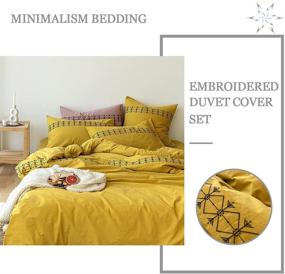 img 3 attached to 🌻 Lifevc Yellow Duvet Cover Queen Size: Embroidered Pattern, Washed Cotton Bedding Set for Teens Girls - Hotel Quality Rustic Farmhouse Textured Flowers Comforter Cover with Zipper Closure