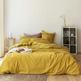 img 4 attached to 🌻 Lifevc Yellow Duvet Cover Queen Size: Embroidered Pattern, Washed Cotton Bedding Set for Teens Girls - Hotel Quality Rustic Farmhouse Textured Flowers Comforter Cover with Zipper Closure