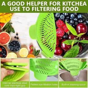 img 1 attached to Foldable Clip-on Kitchen Strainer and Colander, Heat Resistant with Silicone Food Strainers for Spaghetti, Pasta, Ground Beef. Universal Fit - Green.