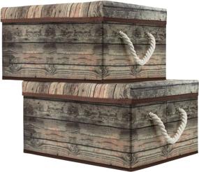 img 4 attached to 📦 Sorbus Rustic Wood Grain Print Storage Box Set - 2-Pack with Lid, Carry Handles, Foldable Frame - Ideal for Toys, Memorabilia, Closet, Office, or Bedroom - Brown Wood Box Set