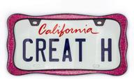 🌟 creathome 3d shining license plate frame: black powder coated with pink chunky glitter, premium zinc alloy metal finish logo