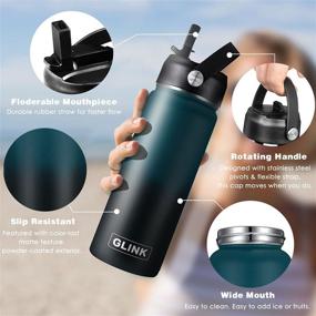 img 1 attached to 🥤 Glink Stainless Steel Water Bottle with Straw: Wide Mouth, Vacuum Insulated, Leakproof | 12-64 oz Capacity | Straw Lid, Spout Lid, and Rotating Rubber Handle